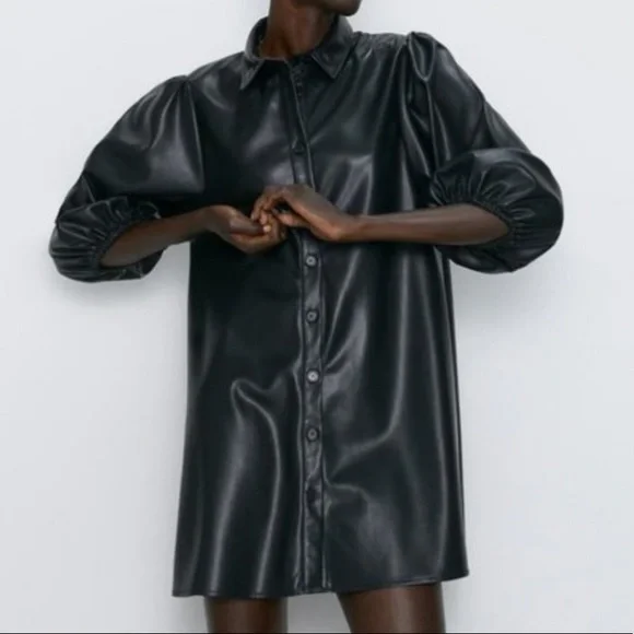 Zara | Dresses | Zara Faux Leather Shirt Dress Shacket | Poshmark